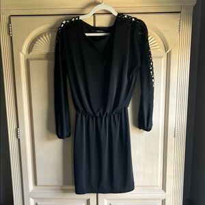 White House Black Market Black Embellished Smocked Sheath Dress